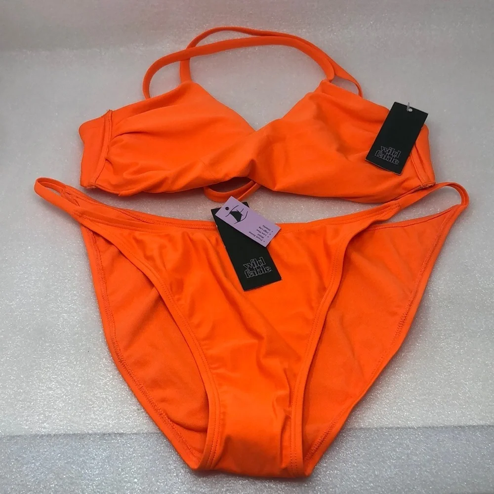 NWT Wild Fable Bikini Neon Orange Two Piece Size XL Bottom D/DD Top